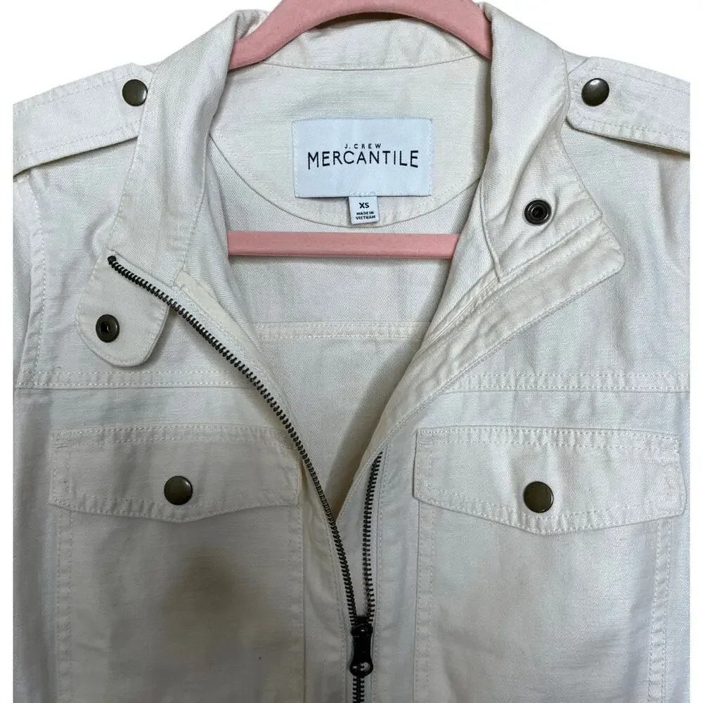 J.Crew Mercantile cream white denim utility jacket XS gently used